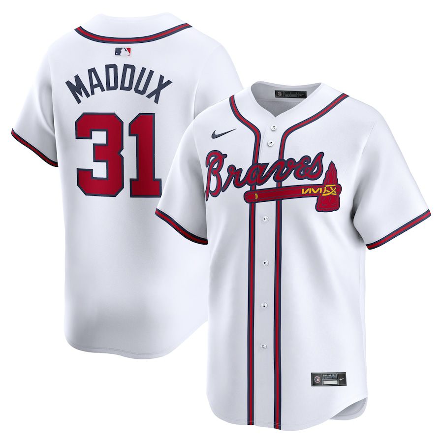 Men Atlanta Braves #31 Greg Maddux Nike White Home Limited Player MLB Jersey